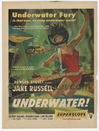6d278 UNDERWATER magazine ad '55 Howard Hughes, sexiest artwork of skin diver Jane Russell!