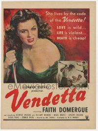 6d279 VENDETTA magazine ad '50 Howard Hughes, art of sexy bad girl Faith Domergue holding knife!