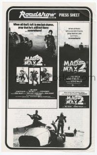 6d148 MAD MAX 2: THE ROAD WARRIOR Australian press sheet '81 Mel Gibson returns in the title role!