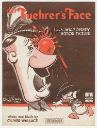 6d529 DER FUEHRER'S FACE sheet music '43 WWII art of Donald Duck hitting Hitler w/tomato, Disney!