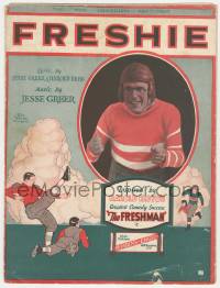 6d537 FRESHMAN green sheet music '25 Harold Lloyd in uniform + cool football art, Freshie!