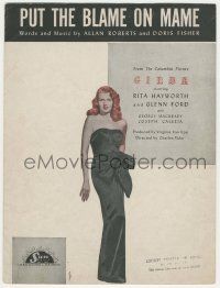 6d541 GILDA sheet music '46 sexy Rita Hayworth full-length in sheath dress, Put the Blame on Mame!
