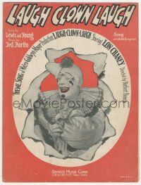 6d560 LAUGH CLOWN LAUGH sheet music '28 great image of Lon Chaney in clown makeup, the title song!