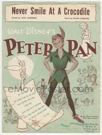 6d577 PETER PAN sheet music '53 Disney cartoon classic, Never Smile at a Crocodile!