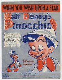 6d578 PINOCCHIO sheet music '40 Disney classic cartoon, When You Wish Upon a Star!