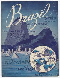 6d583 SALUDOS AMIGOS sheet music '43 Disney cartoon, Donald Duck & Joe Carioca sing Brazil!