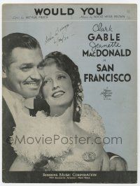 6d586 SAN FRANCISCO sheet music '36 close up of Clark Gable & sexy Jeanette MacDonald, Would You!