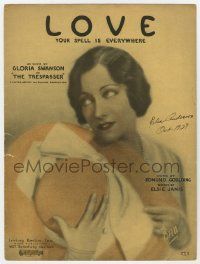 6d614 TRESPASSER sheet music '29 pretty Gloria Swanson with hat, Love, Your Spell is Everywhere!