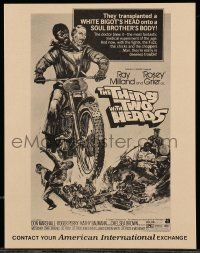 6d188 THING WITH TWO HEADS trade ad '72 transplanted a white bigot's head on soul brother's body!