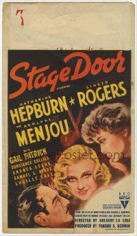 6d034 STAGE DOOR mini WC '37 art of Katharine Hepburn, Ginger Rogers & Adolphe Menjou, classic!