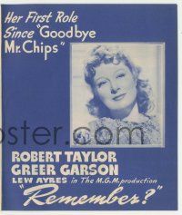 6d385 REMEMBER herald '39 Greer Garson gives Robert Taylor amnesia so they can start again!