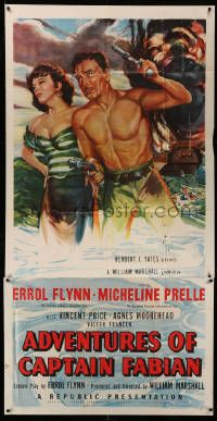 6f042 ADVENTURES OF CAPTAIN FABIAN 3sh '51 art of steroided Errol Flynn & sexy Micheline Presle!
