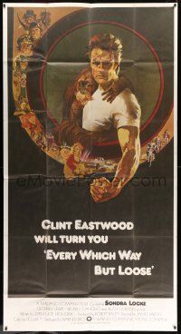 6f077 EVERY WHICH WAY BUT LOOSE 3sh '78 art of Clint Eastwood & Clyde orangutan by Bob Peak!