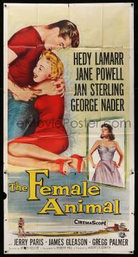 6f082 FEMALE ANIMAL 3sh '58 art of Hedy Lamarr + Jane Powell & George Nader embracing!