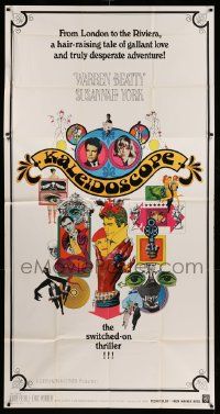 6f105 KALEIDOSCOPE 3sh '66 Warren Beatty, Susannah York, cool colorful Bob Peak art!