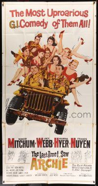 6f109 LAST TIME I SAW ARCHIE 3sh '61 art of Robert Mitchum & Jack Webb in jeep full of sexy girls!