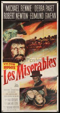 6f110 LES MISERABLES 3sh '52 Michael Rennie as Jean Valjean, Debra Paget, Victor Hugo!