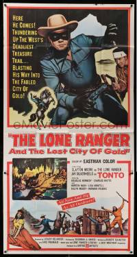 6f112 LONE RANGER & THE LOST CITY OF GOLD 3sh '58 art of masked Clayton Moore & Jay Silverheels!