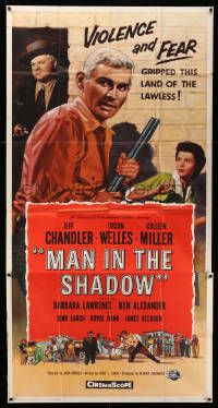 6f116 MAN IN THE SHADOW 3sh '58 Jeff Chandler, Orson Welles & Colleen Miller in a lawless land!
