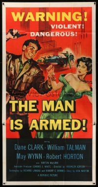 6f117 MAN IS ARMED 3sh '56 art of violent dangerous Dane Clark with gun grabbing sexy May Wynn!