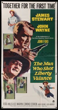 6f119 MAN WHO SHOT LIBERTY VALANCE 3sh '62 John Wayne & James Stewart 1st time together, John Ford