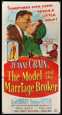 6f123 MODEL & THE MARRIAGE BROKER 3sh '52 Scott Brady kisses Jeanne Crain, smoking Thelma Ritter!