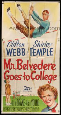 6f125 MR. BELVEDERE GOES TO COLLEGE 3sh '49 art of pole-vaulting Clifton Webb & Shirley Temple!