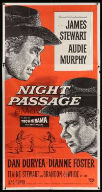 6f129 NIGHT PASSAGE 3sh '57 no one could stop the showdown between Jimmy Stewart & Audie Murphy!