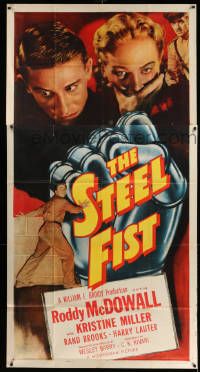6f162 STEEL FIST 3sh '52 Roddy McDowall, Kristine Miller, cool art of giant metal hand!