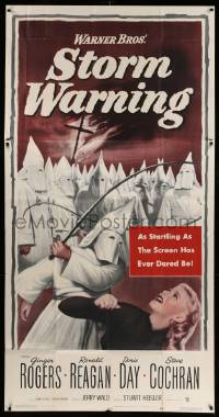 6f163 STORM WARNING 3sh '51 wild image of Ginger Rogers attacked by hooded Ku Klux Klan guys!