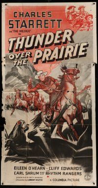 6f172 THUNDER OVER THE PRAIRIE 3sh '41 artwork of cowboy Charles Starrett as the Medico in battle!