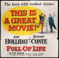 6f211 FULL OF LIFE 6sh '57 newlyweds Judy Holliday & Richard Conte, the heck with modest claims!