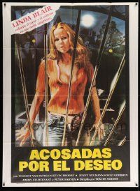 6f681 HELL NIGHT Argentinean 42x57 '81 different art of Linda Blair trying to escape haunted house!