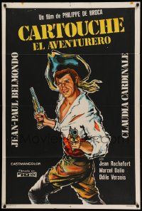 6f714 CARTOUCHE Argentinean '62 cool artwork of pirate Jean-Paul Belmondo with 2 guns!