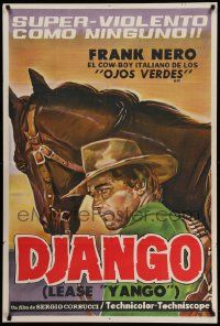 6f754 DJANGO Argentinean '66 Sergio Corbucci, really cool super close art of Franco Nero w/horse!