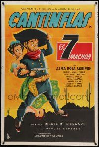 6f763 EL 7 MACHOS Argentinean '51 art of wacky cowboy Cantinflas protecting sexy senorita!