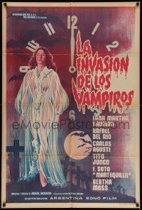 6f829 LA INVASION DE LOS VAMPIROS Argentinean '63 cool art of sexy vampire in see-through robe!