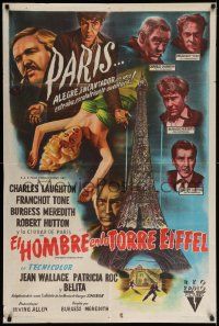 6f856 MAN ON THE EIFFEL TOWER Argentinean '49 Charles Laughton, sexy Jean Wallace, Paris film noir!
