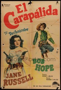 6f880 PALEFACE Argentinean '52 art of Bob Hope & sexy Jane Russell with pistol!