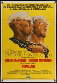 6f881 PAPILLON Argentinean '74 great art of prisoners Steve McQueen & Dustin Hoffman by Tom Jung!