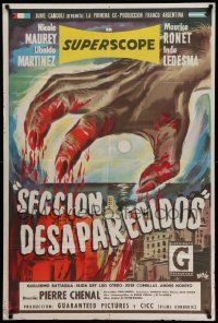 6f923 SECTION DES DISPARUS Argentinean '58 wild Bayon artwork of bloody hand looming over city!