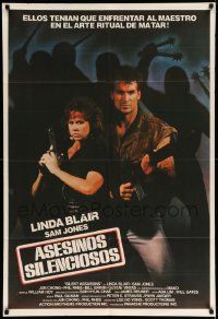 6f928 SILENT ASSASSINS Argentinean '88 great image of Linda Blair & Sam Jones with guns!