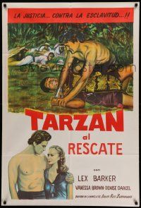 6f948 TARZAN & THE SLAVE GIRL Argentinean R1960 different art of Lex Barker pinning man to ground!