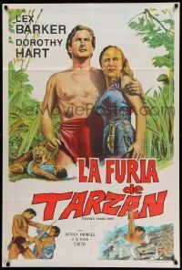 6f951 TARZAN'S SAVAGE FURY Argentinean '52 art of Lex Barker & Dorothy Hart, Edgar Rice Burroughs