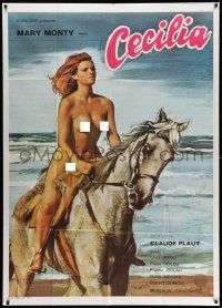 6f296 CECILIA export Italian 1p '80s close up of sexy naked Mary Monty riding horse on the beach!