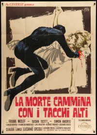 6f317 DEATH STALKS ON HIGH HEELS Italian 1p '71 Symeoni art of murderer slashing girl's throat!