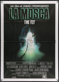 6f345 FLY Italian 1p '86 David Cronenberg sci-fi, cool art of monster in telepod by Mahon!