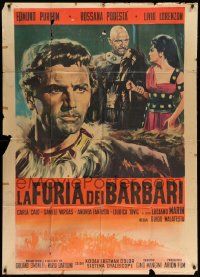 6f351 FURY OF THE PAGANS Italian 1p '62 Nistri art of barbarian Edmund Perdom & Rossana Podesta!