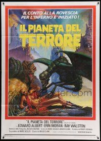 6f352 GALAXY OF TERROR Italian 1p '81 great sexy Charo fantasy artwork of monsters attacking girl!