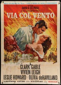 6f365 GONE WITH THE WIND Italian 1p R60s art of Gable carrying Vivien Leigh over Atlanta burning!